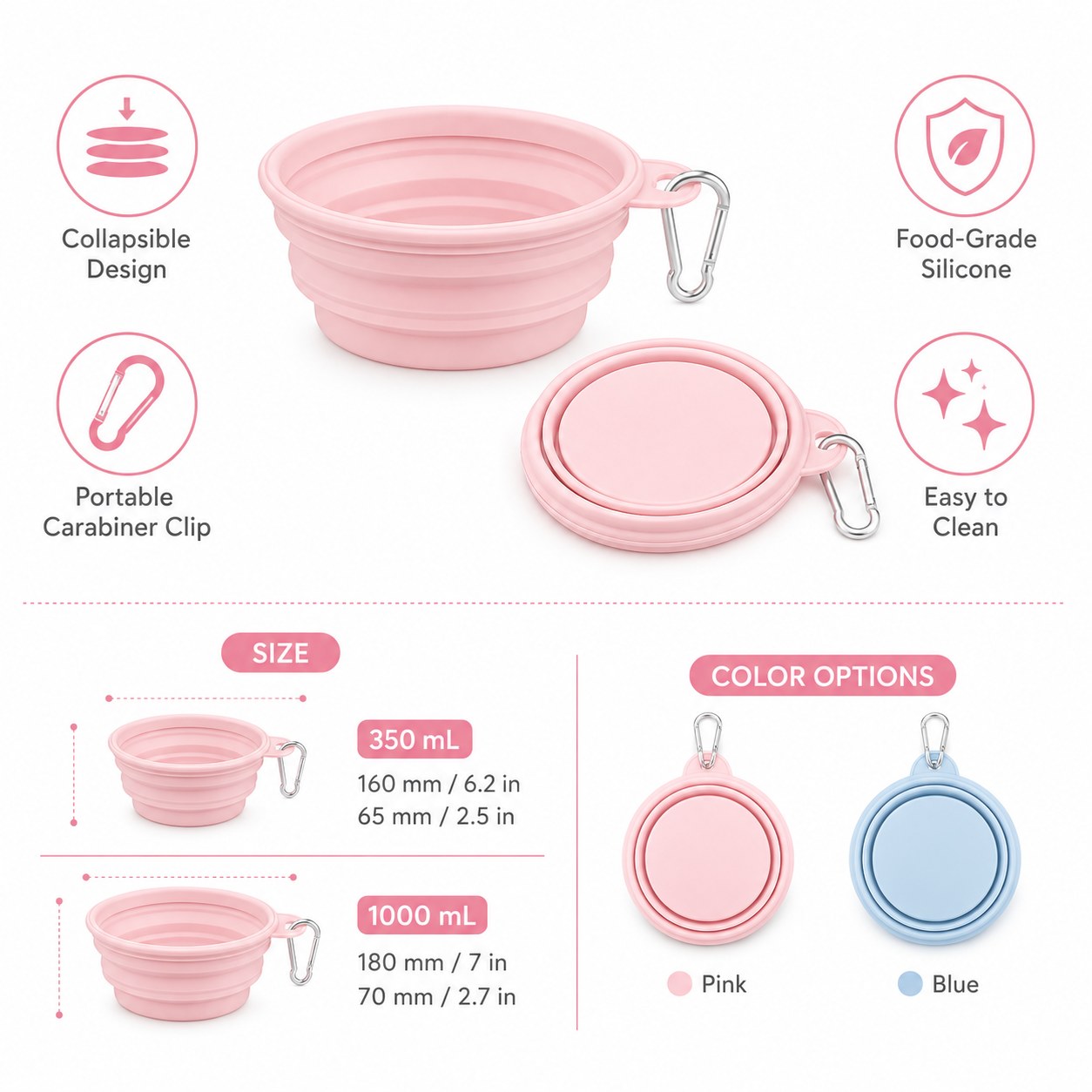 Wag & Roam Collapsible Silicone Dog Bowl