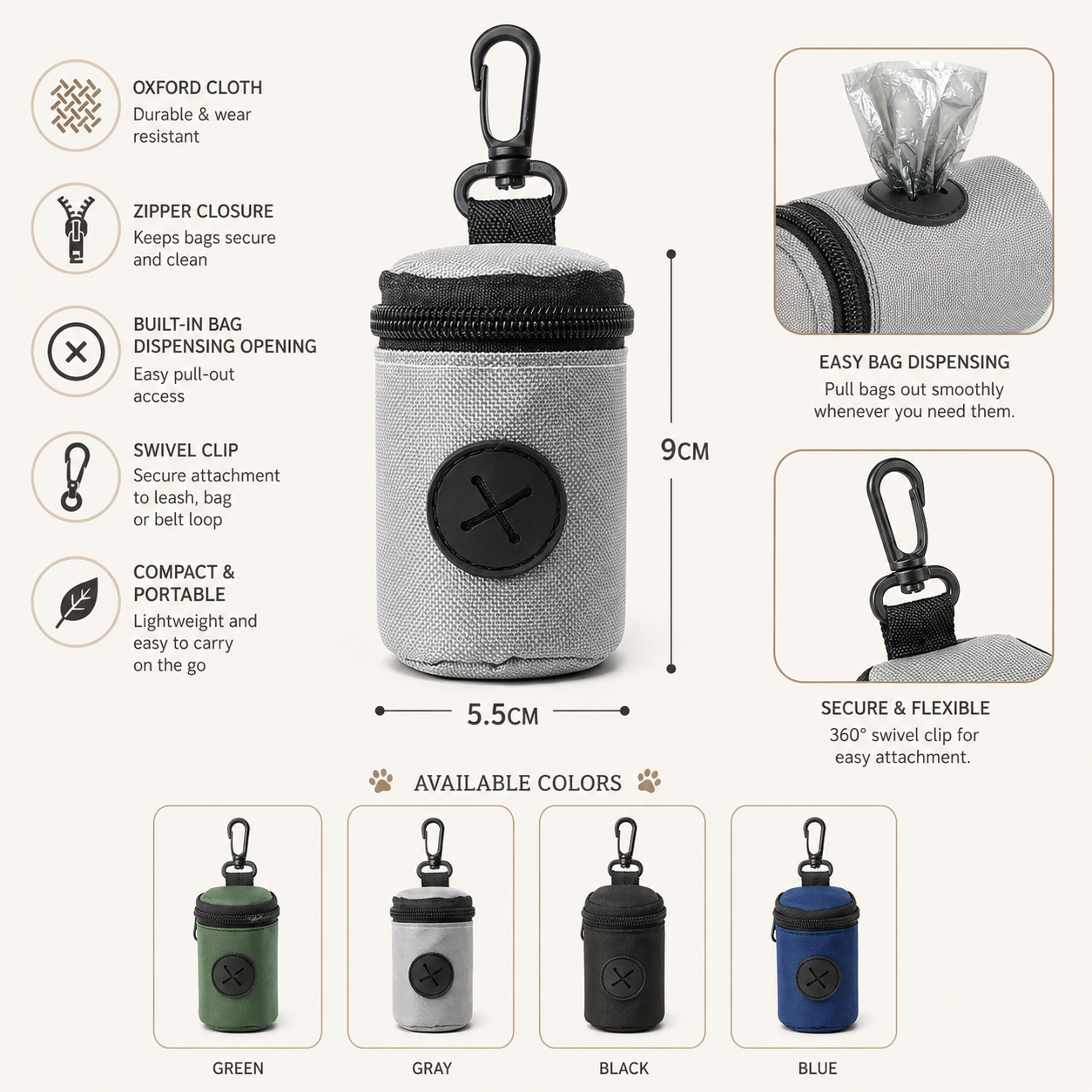 Wag & Roam Poop Bag Dispenser & Leash Holder