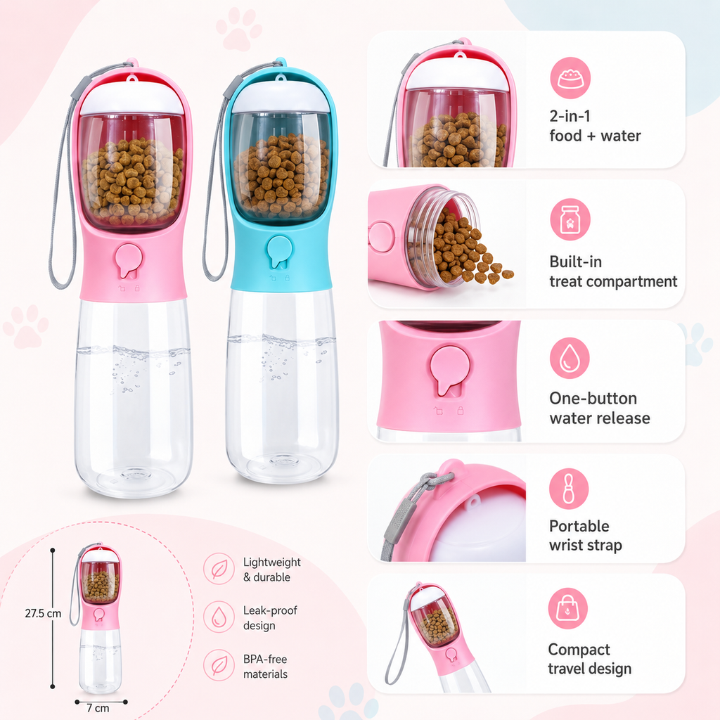 Wag & Roam Portable Dog Water Bottle with Food Container